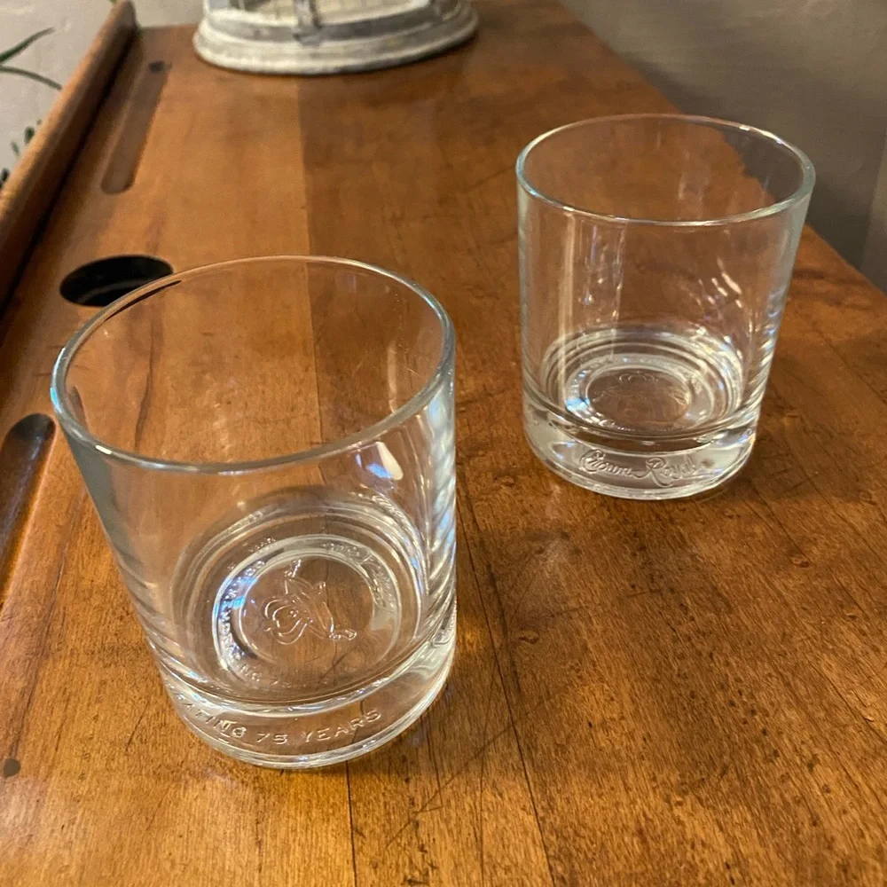 Crown Royal 75th Anniversary Scotch Rocks Glasses Heavy Made In Italy Set Of Two